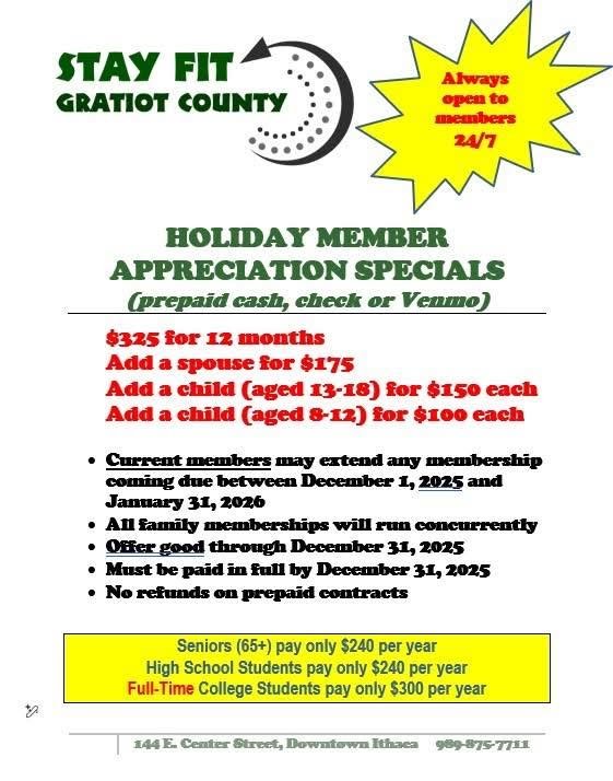 Stay Fit holiday member appreciation specials flyer